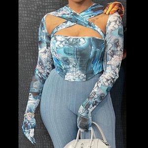 PLT mesh gloves corset top